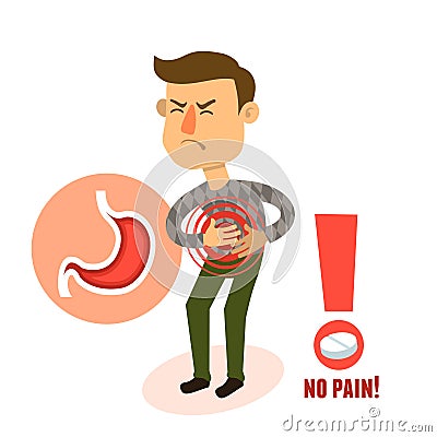 Sick character stomach ache Vector Illustration