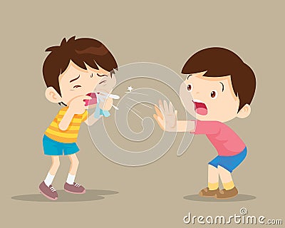 Sick child coughing to friend Vector Illustration