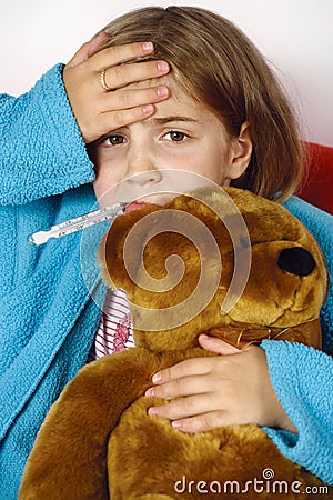 Sick child with fever Stock Photo