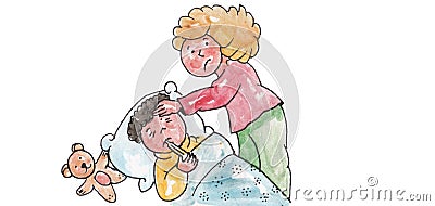 Sick child lying on the bed Stock Photo