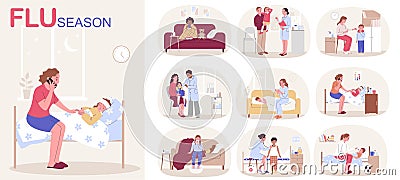 Sick Children Flat Composition Vector Illustration