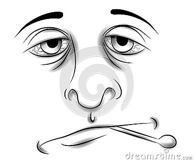 Sick With Cold or Flu Face Cartoon Illustration