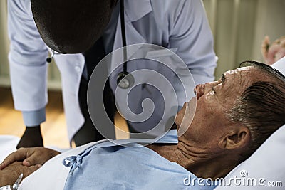A sick elderly is staying at a hospital Stock Photo