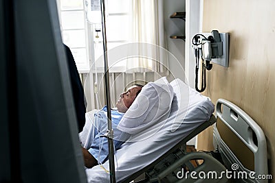 A sick elderly staying at a hospital Stock Photo