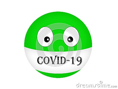 Sick emoticon in a medical bandage on the mouth against bacteria. Dangerous spread of coronavirus on a white background. Alert on Stock Photo