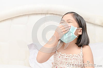 Girl wear protection mask and sneeze Stock Photo