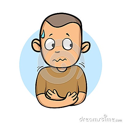 Sick guy shivering and sweating. Feeling unwell. Cartoon design icon. Flat vector illustration. Isolated on white Vector Illustration