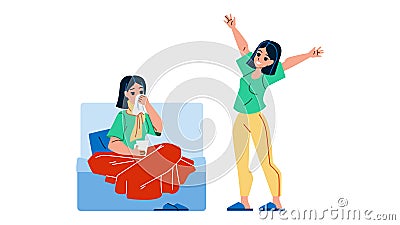 Sick And Healthy Girl Happiness After Ill Vector Vector Illustration