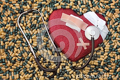 Heart sick, infarct and cure Stock Photo