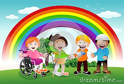 Sick kid under the rainbow Stock Photo