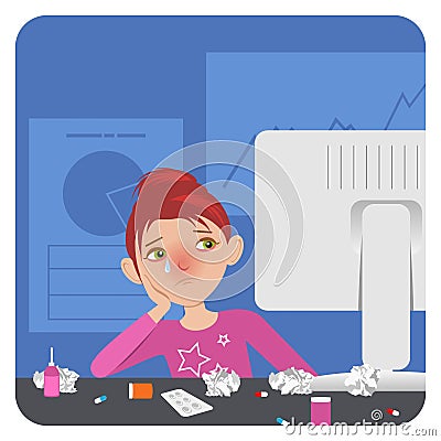 Sick lady in the office Stock Photo