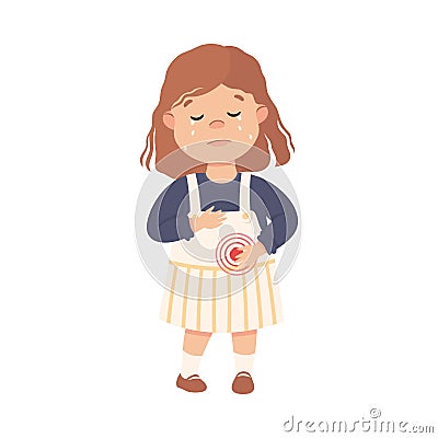 Sick Little Girl Feeling Unwell Suffering from Stomachache Vector Illustration Vector Illustration