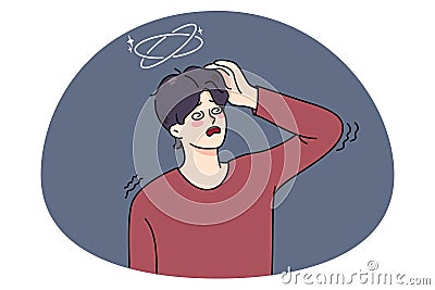 Sick man struggle with dizziness feel unwell Vector Illustration