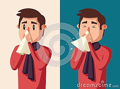 Sick man. Unhappy character. Vector cartoon illustration Vector Illustration