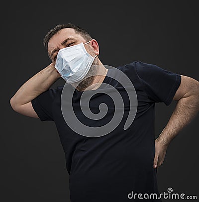 Sick old man in medical mask Stock Photo