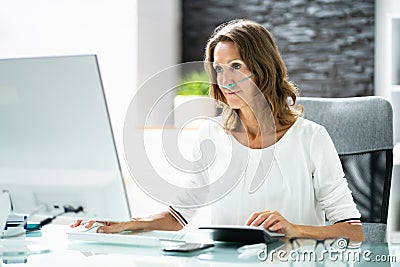 Sick Patient Using Oxygen Cannula Stock Photo