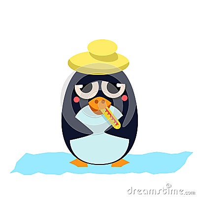 Sick Penguin with Thermometer. Vector Illustration Vector Illustration