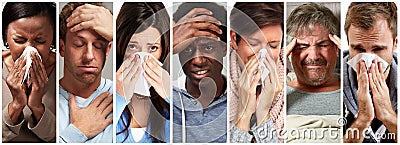 Sick people having flu, cold and sneeze Stock Photo