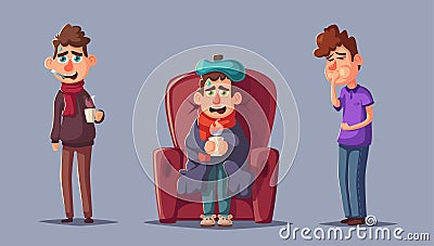 Sick people. Unhappy character. Vector cartoon illustration Vector Illustration