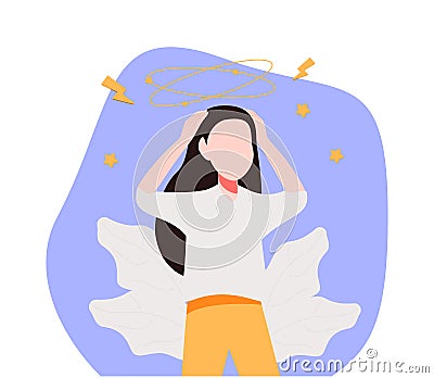 Sick person suffering from vertigo, feeling confused, dizzy and head ache. Flat vector illustration Cartoon Illustration