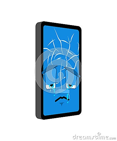 Sick phone Broken smartphone cracked screen isolated. Vector illustration Vector Illustration