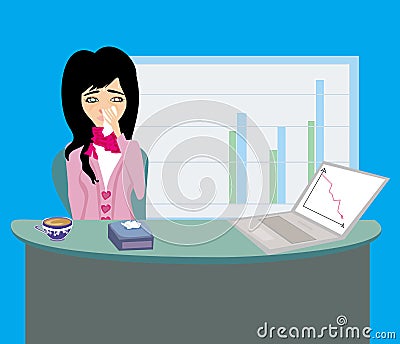 Sick secretary working Vector Illustration