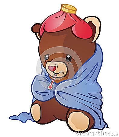 Sick Teddy Bear Vector Illustration