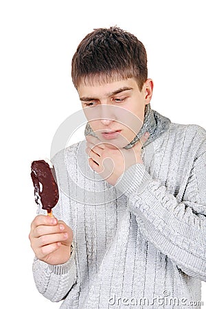 Sick Teenager with Icecream Stock Photo