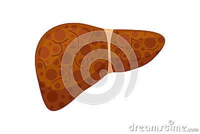 Sick unhealthy liver with jaundice or hepatitis. Human exocrine gland organ destruction concept. Vector fatty hepatic Vector Illustration