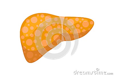 Sick unhealthy liver with jaundice or hepatitis. Human exocrine gland organ destruction concept. Vector hepatic Vector Illustration