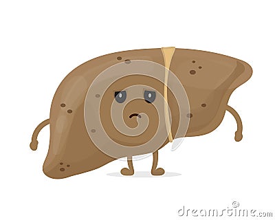 Sick unhealthy sad liver with hepatitis A Vector Illustration