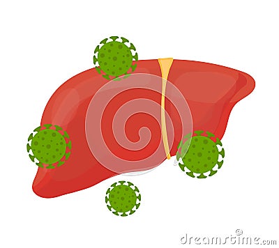 Sick unhealthy sad liver with hepatitis A. Vector Illustration