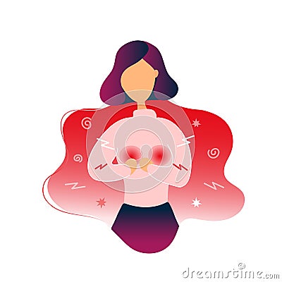 Sick woman with breast pain Vector Illustration