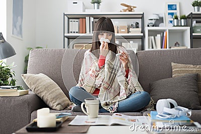 Sick woman with cold and flu Stock Photo