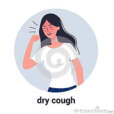Sick woman having dry cough. Female person with asthma, allergy Vector Illustration