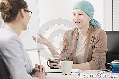 Sick woman meeting interviewer Stock Photo