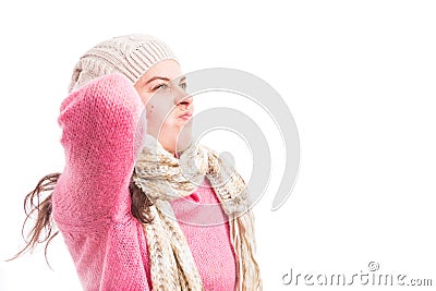 Sick woman suffering of back neck or scruff pain Stock Photo