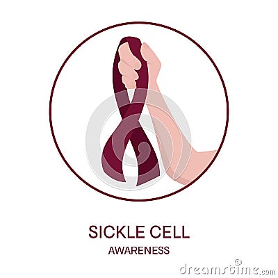 Sickle cell awareness ribbon in hand medical illustration Vector Illustration