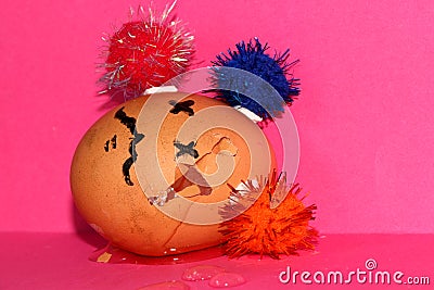 a sickly broken egg with viruses Stock Photo