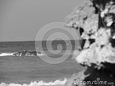 Sid el bachir island and waves and rocks Stock Photo