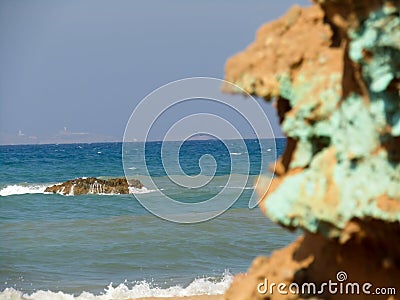 Sid el bachir island and waves and rocks Stock Photo