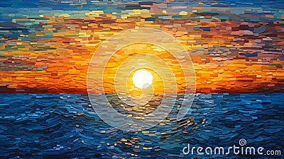 Sid's Sunset Ocean Mosaic Sun: Amazing Light, Trireme Quality, L Stock Photo