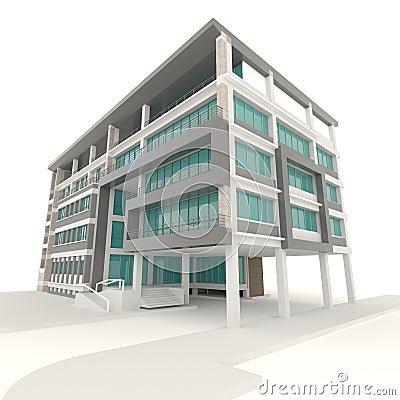 Side of 3D condominium exterior design in white background Stock Photo