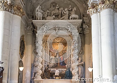 Side Altar of the Duomo Cathedral in Lecce, with a picture of the assumption Stock Photo