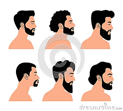 Side bearded face collection Vector Illustration