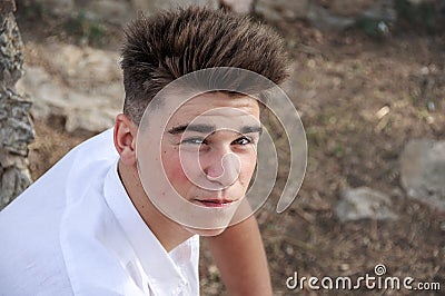 Side close up portrait of a teenager. Stock Photo