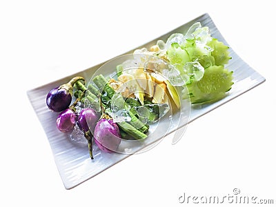 Side dish, mixed vegetables on white dish Stock Photo