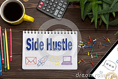 Side Hustle of the notes in the notebook . Business concept Side HustleÑŽ Stock Photo