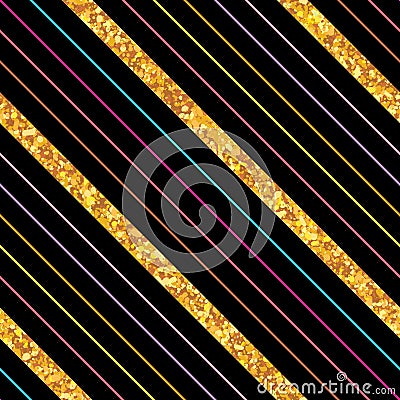 Side line stripe golden glitter seamless pattern Vector Illustration