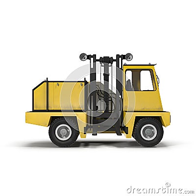 Side Loading Forklift Truck isolated on white 3D Illustration Stock Photo